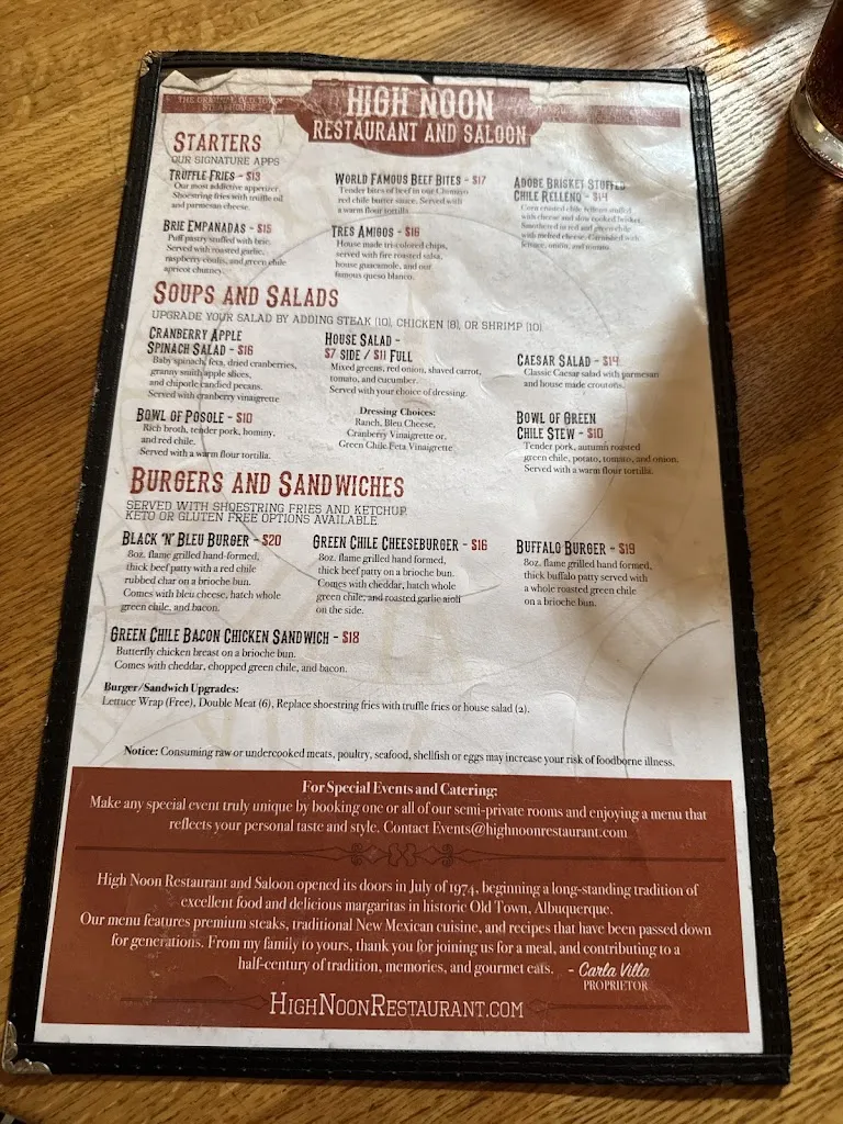 Menu_High Noon Restaurant & Saloon_Alburquerque_image_3