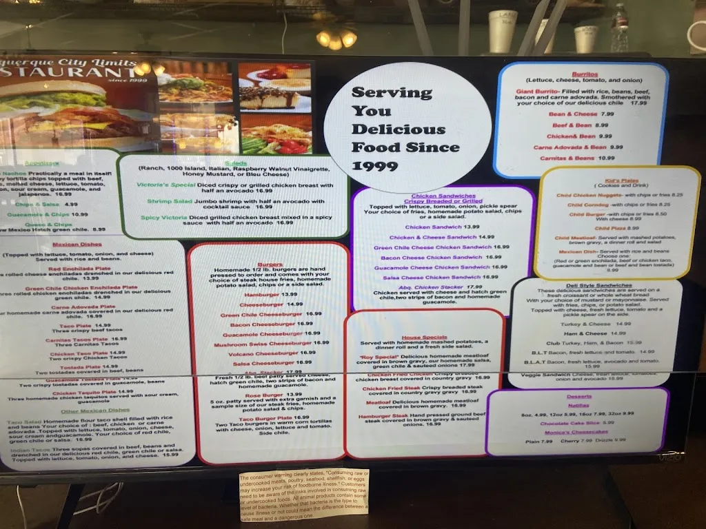 Menu_Albuquerque City Limits Restaurant_Alburquerque_image_1