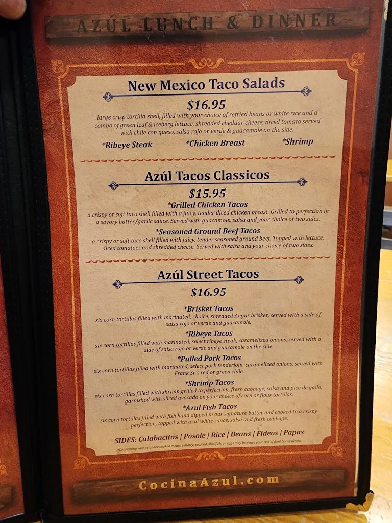 Menu_The ORIGINAL Cocina Azul at 12th & Mountain Rd_Alburquerque_image_1