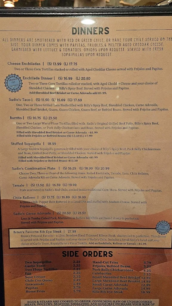 Menu_Sadie's of New Mexico_Alburquerque_image_1