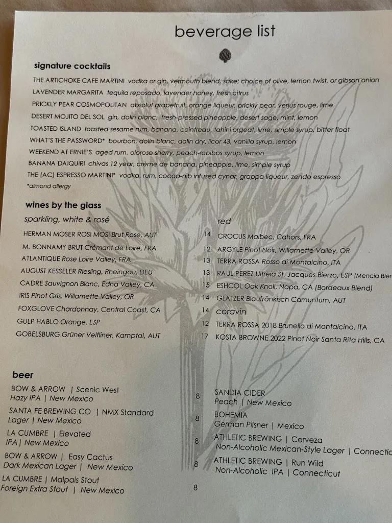 Menu_The Artichoke Cafe_Alburquerque_image_3