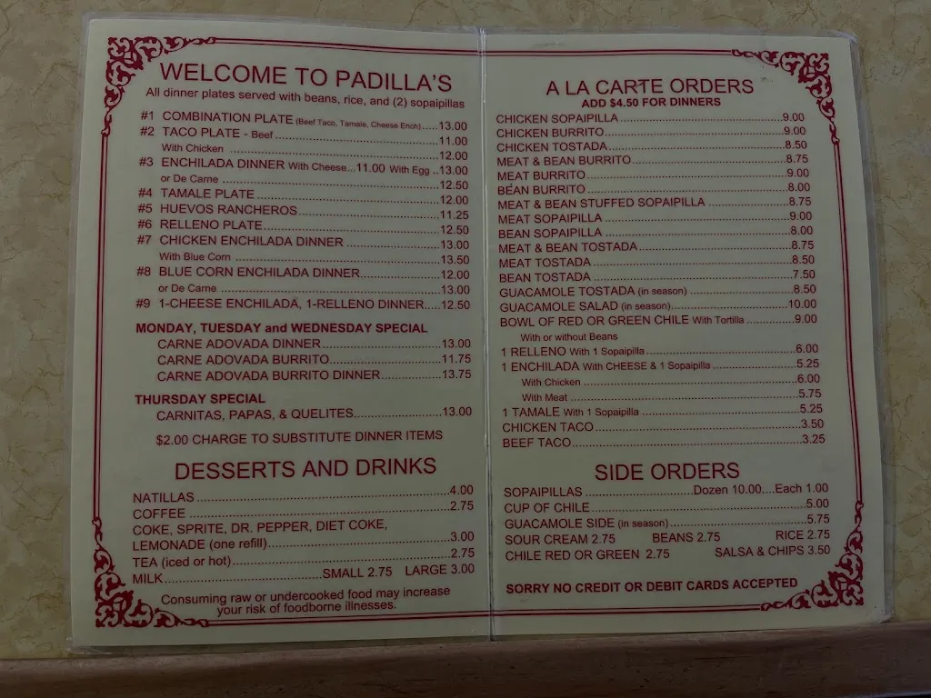 Menu_Padilla's Mexican Kitchen_Alburquerque_image_2