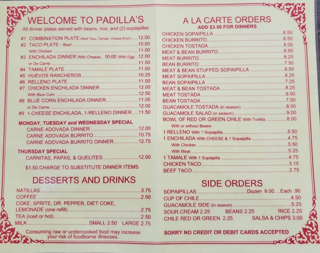 Menu_Padilla's Mexican Kitchen_Alburquerque_image_4