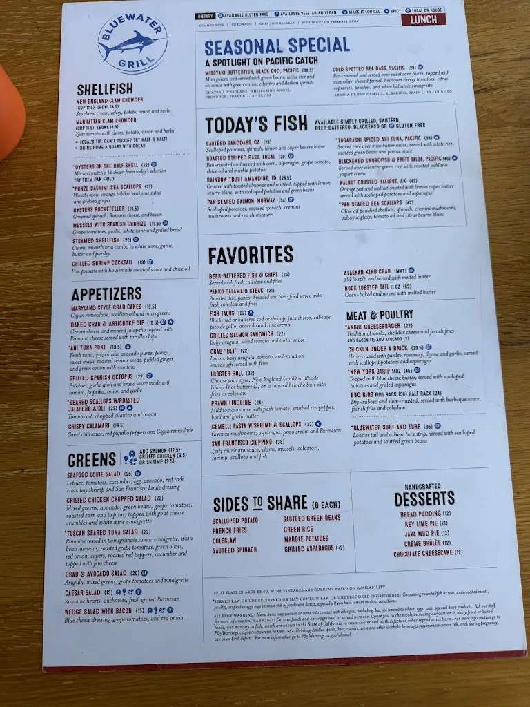 Menu_Bluewater Boathouse Seafood Grill Coronado_Coronada La_image_1