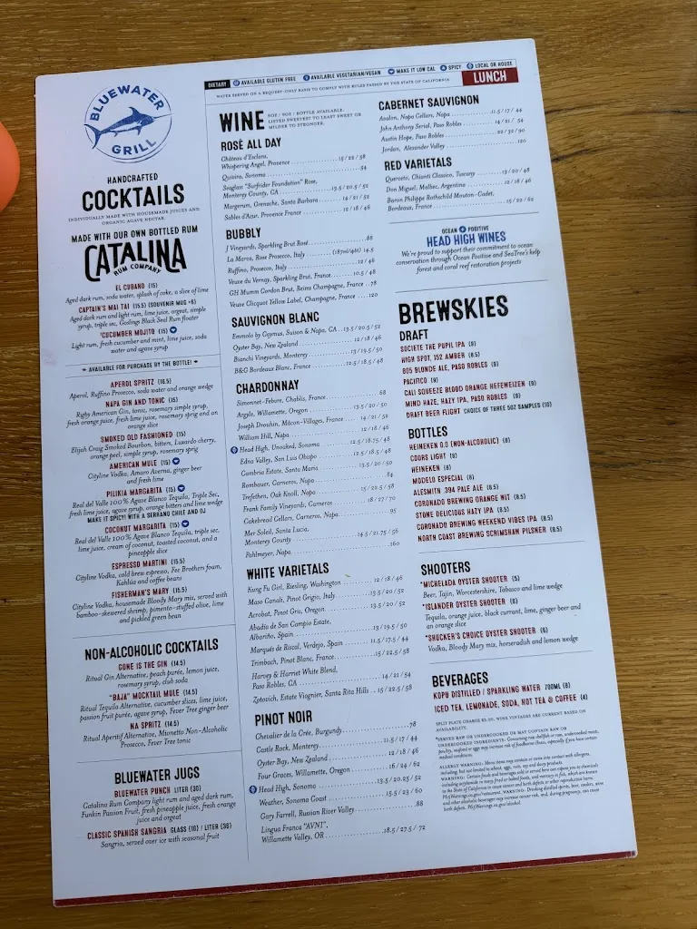 Menu_Bluewater Boathouse Seafood Grill Coronado_Coronada La_image_4