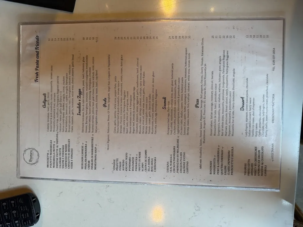 Menu_Rosemary Trattoria_Coronada La_immagine_1