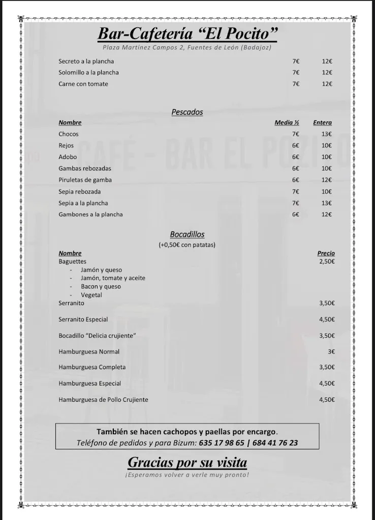 Menu_Bar el Pozito_Fuentes de León_image_1