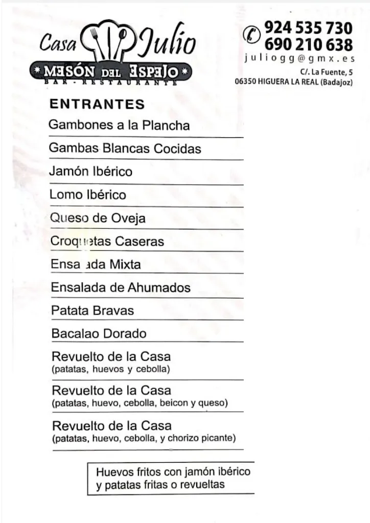 Menu_Casa Julio. Mesón del Espejo_Higuera la Real_image_3