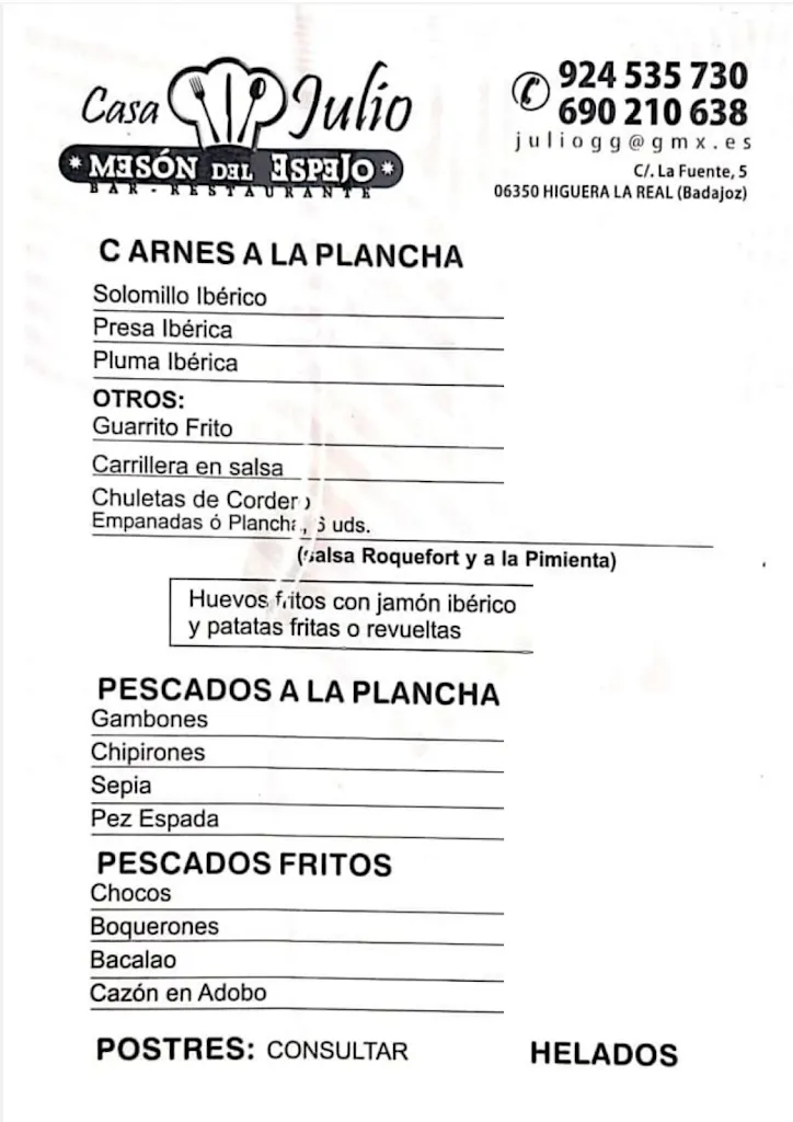 Menu_Casa Julio. Mesón del Espejo_Higuera la Real_image_4