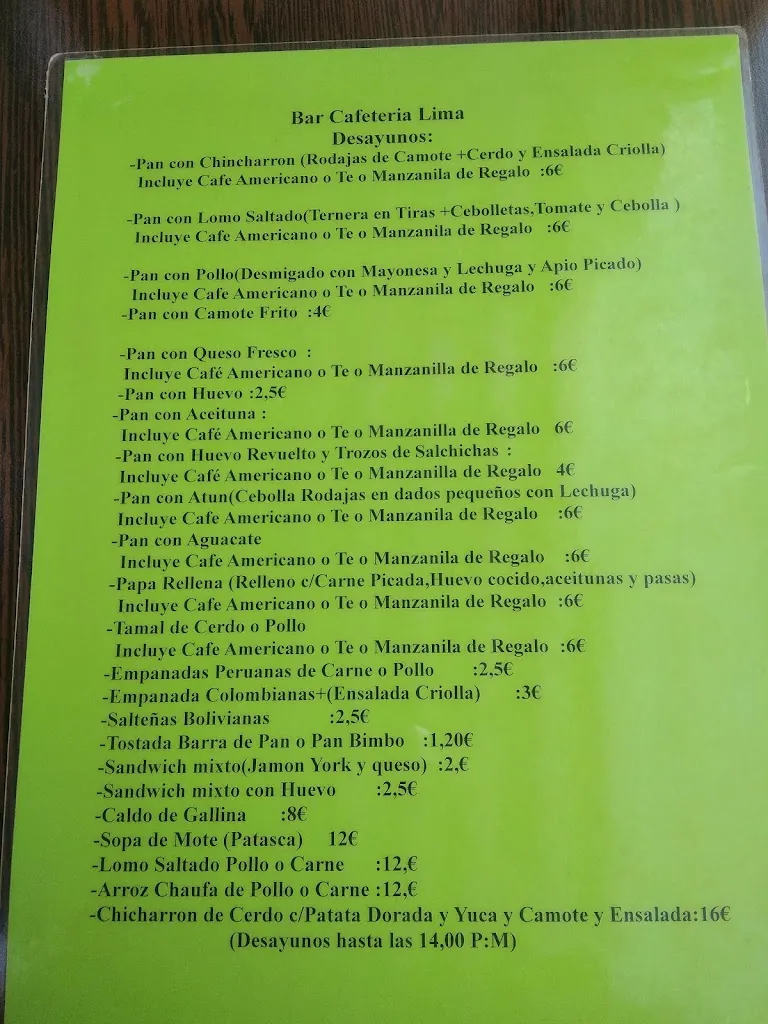 Menu_Taberna Peruana_Jerez de los Caballeros_image_1
