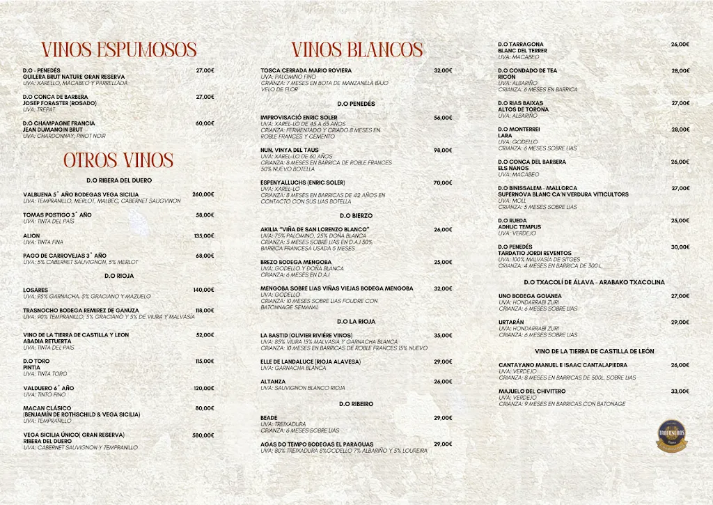 Menu_Restaurante Taberneros – Taberna de vinos en centro Madrid_Jerez de los Caballeros_immagine_2