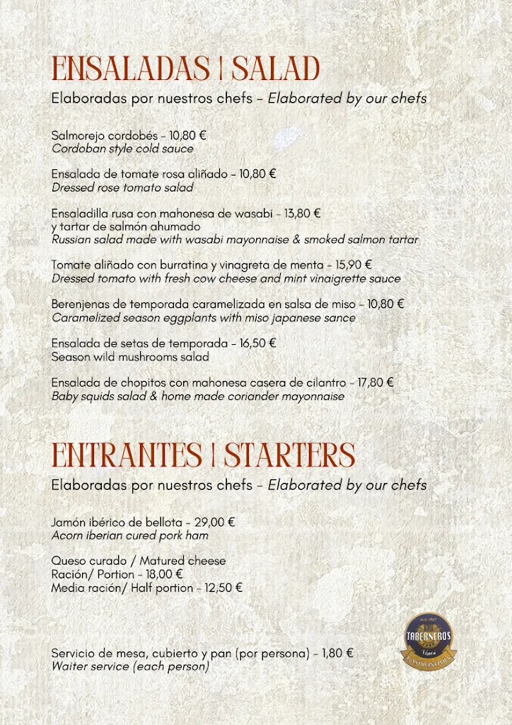 Menu_Restaurante Taberneros – Taberna de vinos en centro Madrid_Jerez de los Caballeros_immagine_3