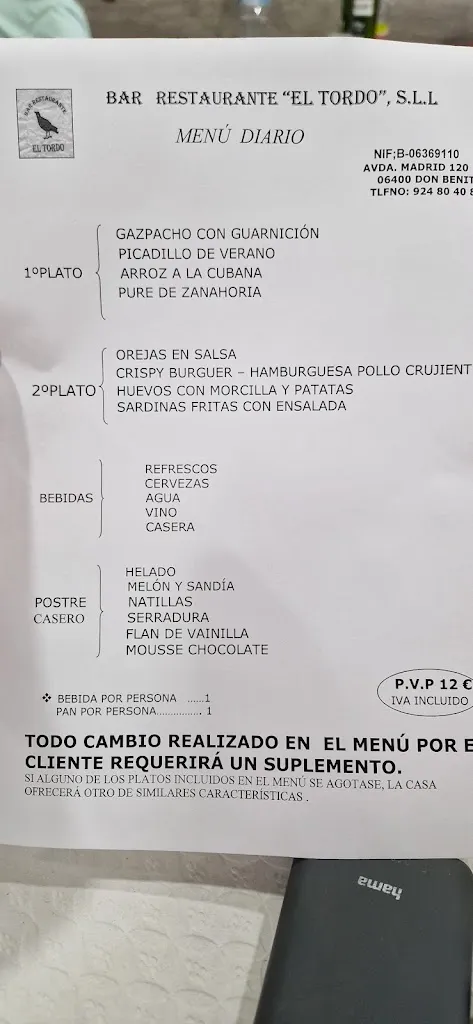Menu_Bar Restaurante El Tordo_Don Benito_immagine_2