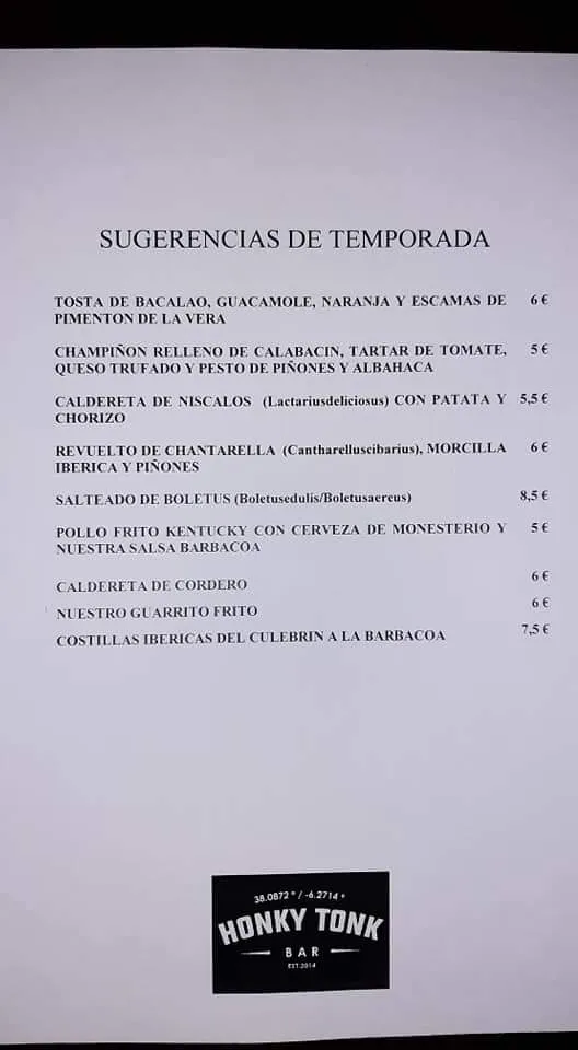 Menu_Honky Tonk taberna extremeña_Montemolín_image_2