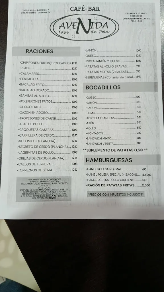 Menu_Bar Avenida_Navalvillar de Pela_immagine_1