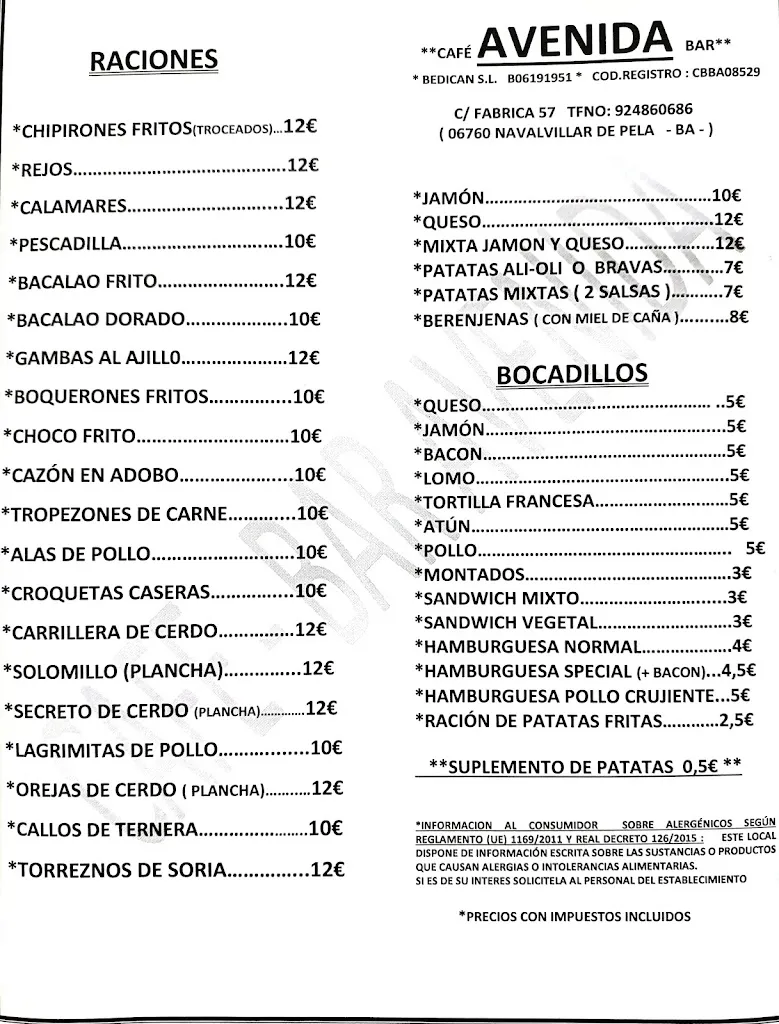 Menu_Bar Avenida_Navalvillar de Pela_immagine_2