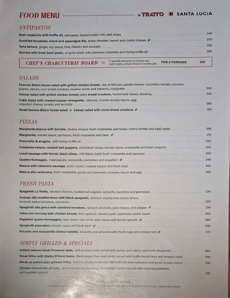 Menu_La Tratto Santa Lucía_Mérida_immagine_2