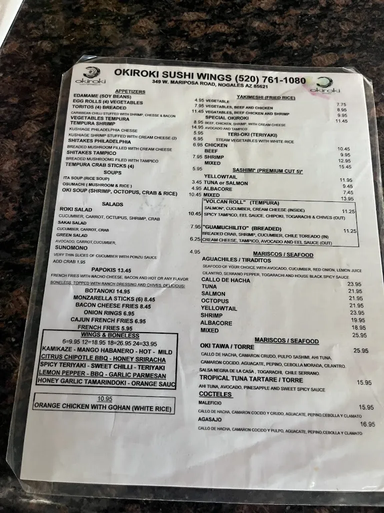 Menu_OKIROKI SUSHI WINGS_Nogales_image_4