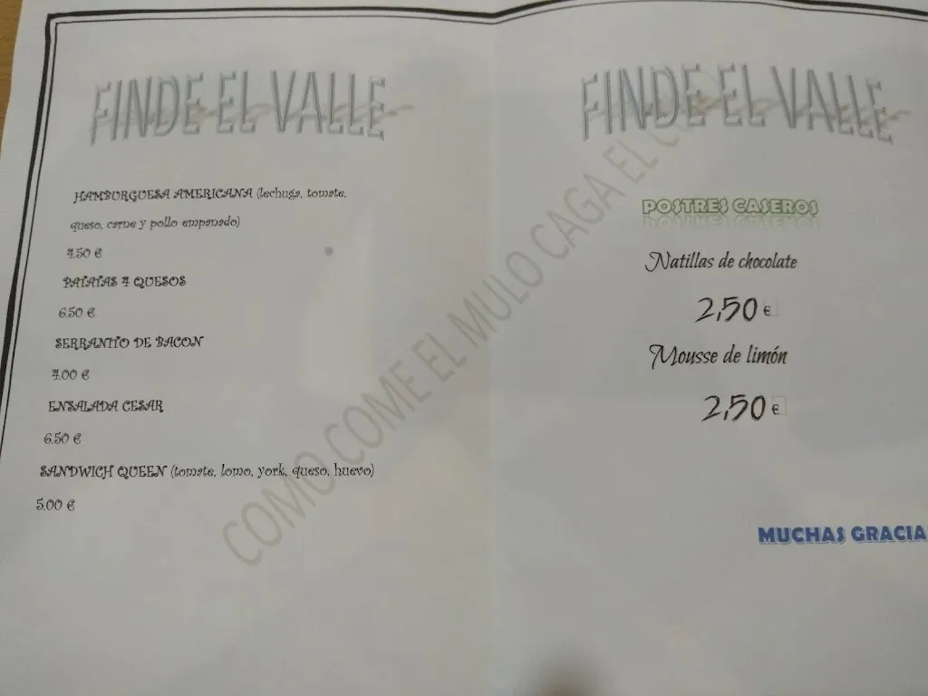 Menu_El Valle Grande's Restaurant_Puebla de Obando_image_2