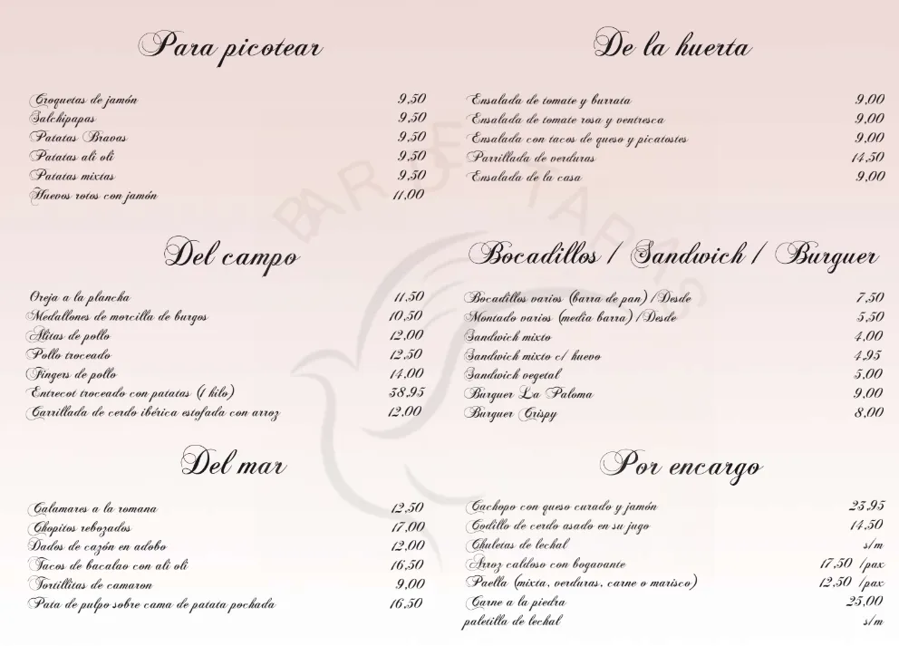 Menu_Bar Restaurante La Paloma - Alcorcon_Palomas_image_1