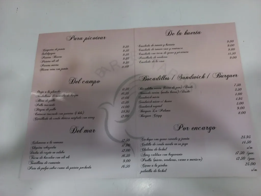 Menu_Bar Restaurante La Paloma - Alcorcon_Palomas_image_3