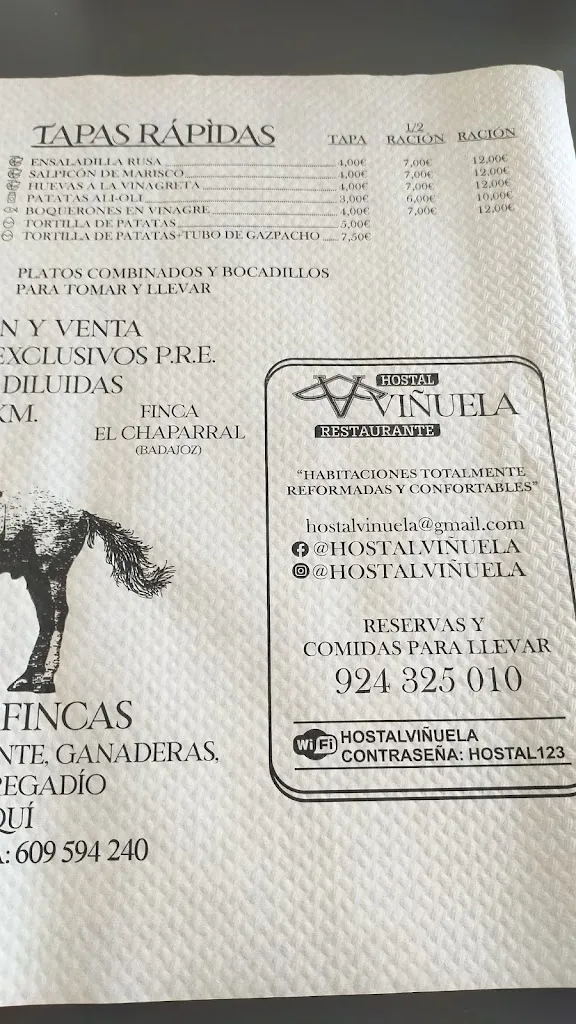 Menu_J.M. Viñuela Hostal Restaurante_San Pedro de Mérida_image_4