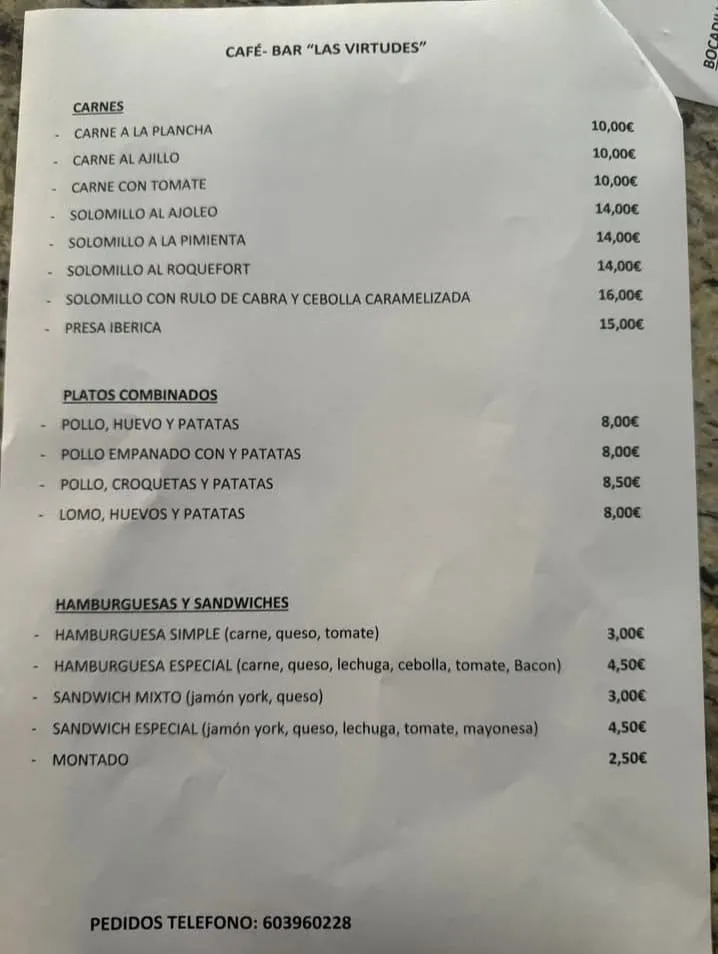 Menu_CAFÉ BAR RESTAURANTE LAS VIRTUDES_Torremejía_image_1