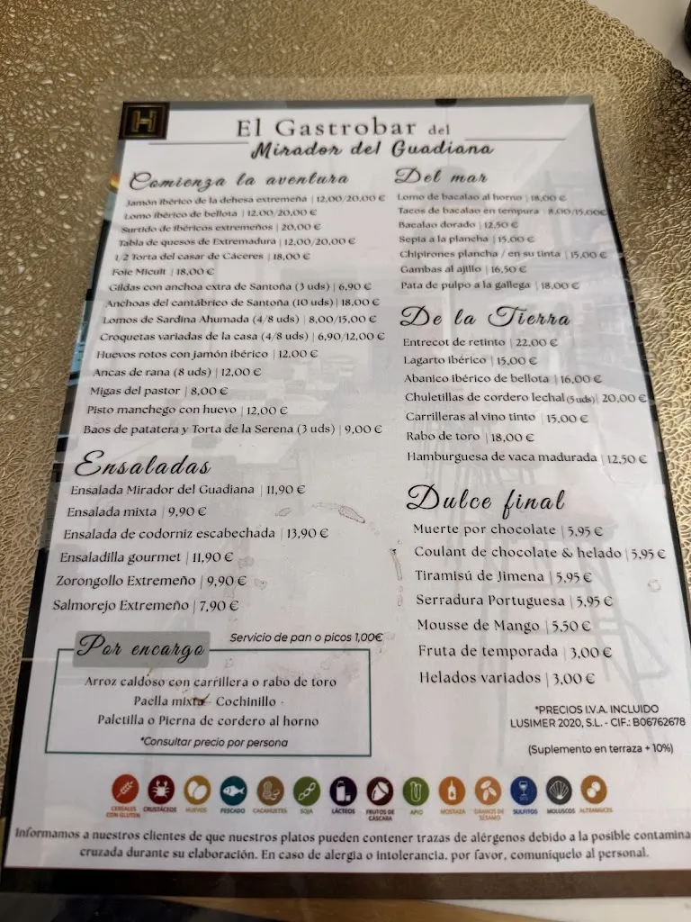 Menu_Gastrobar Mirador del Guadiana_Valverde de Mérida_image_1