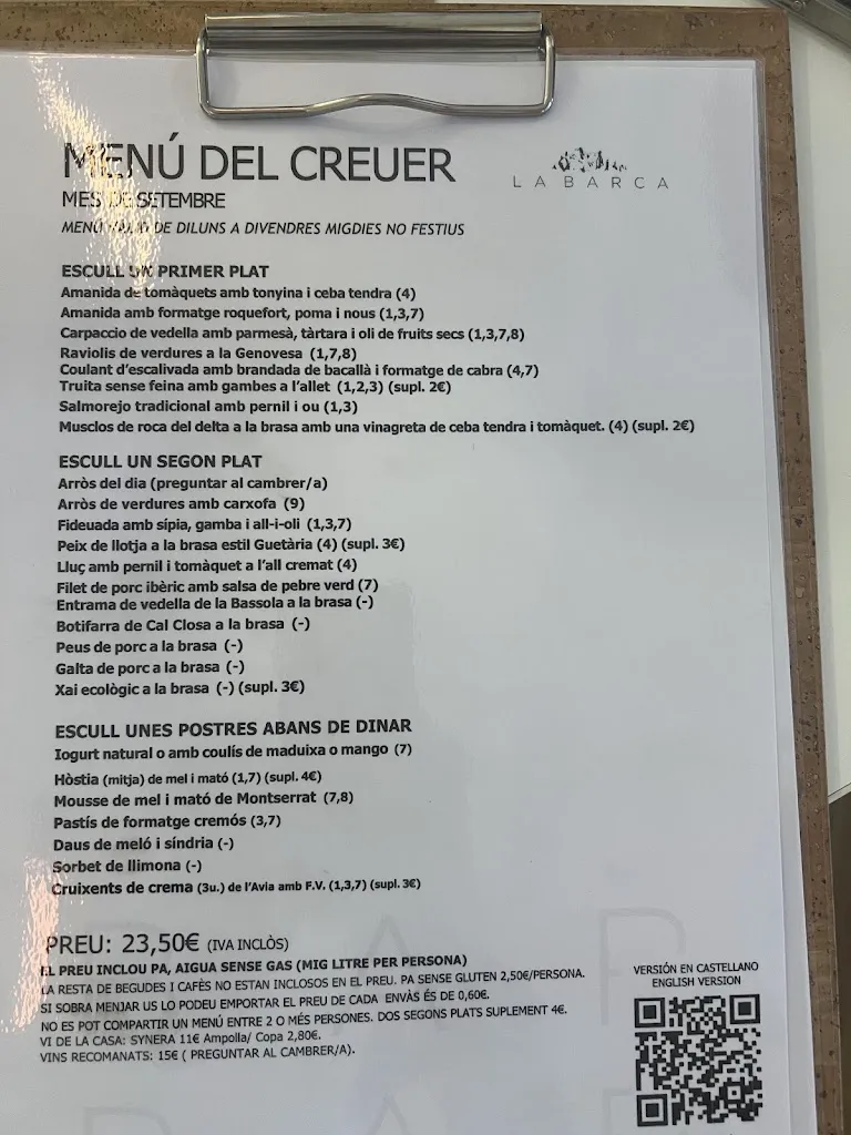 Menu_La Barca Restaurant_Abrera_image_1