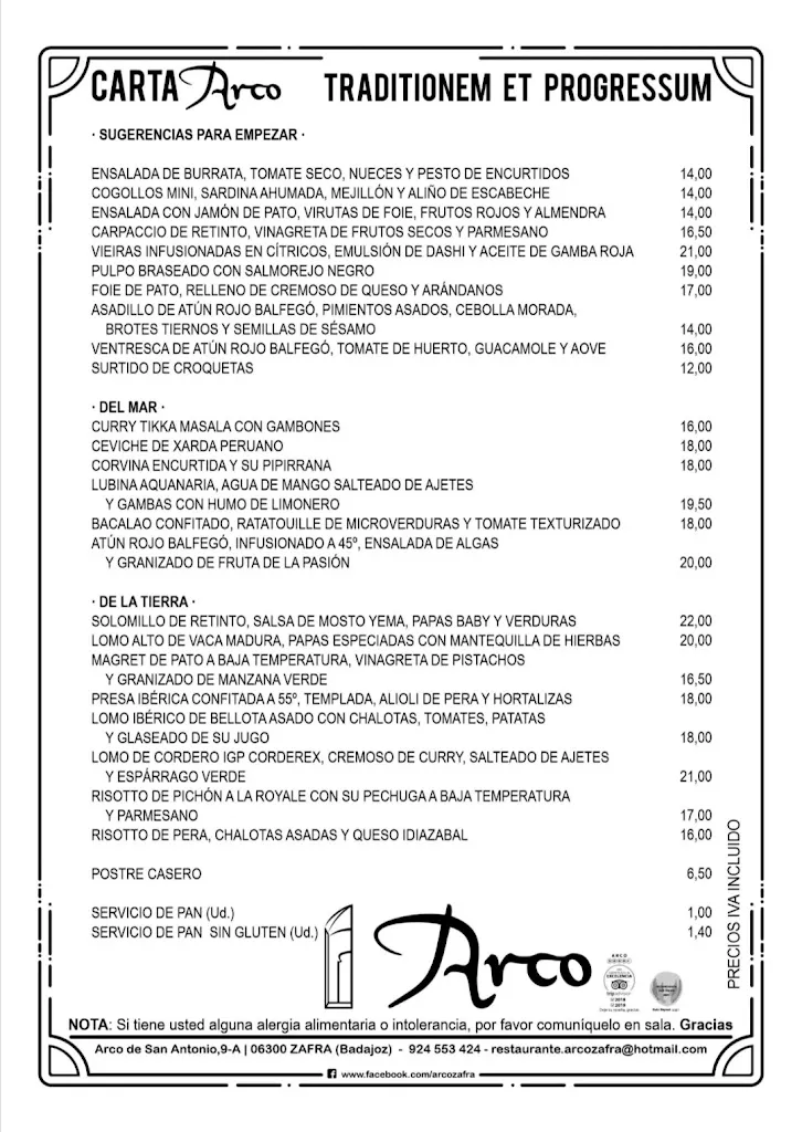 Menu_Arco Restaurante_Zafra_immagine_1