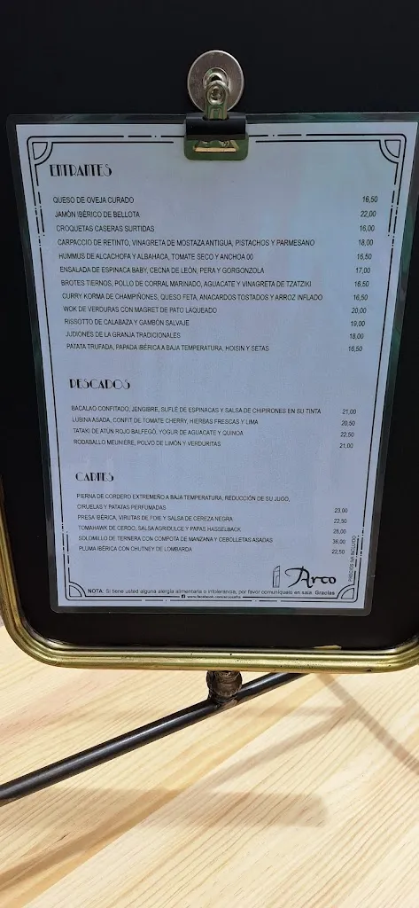 Menu_Arco Restaurante_Zafra_immagine_2