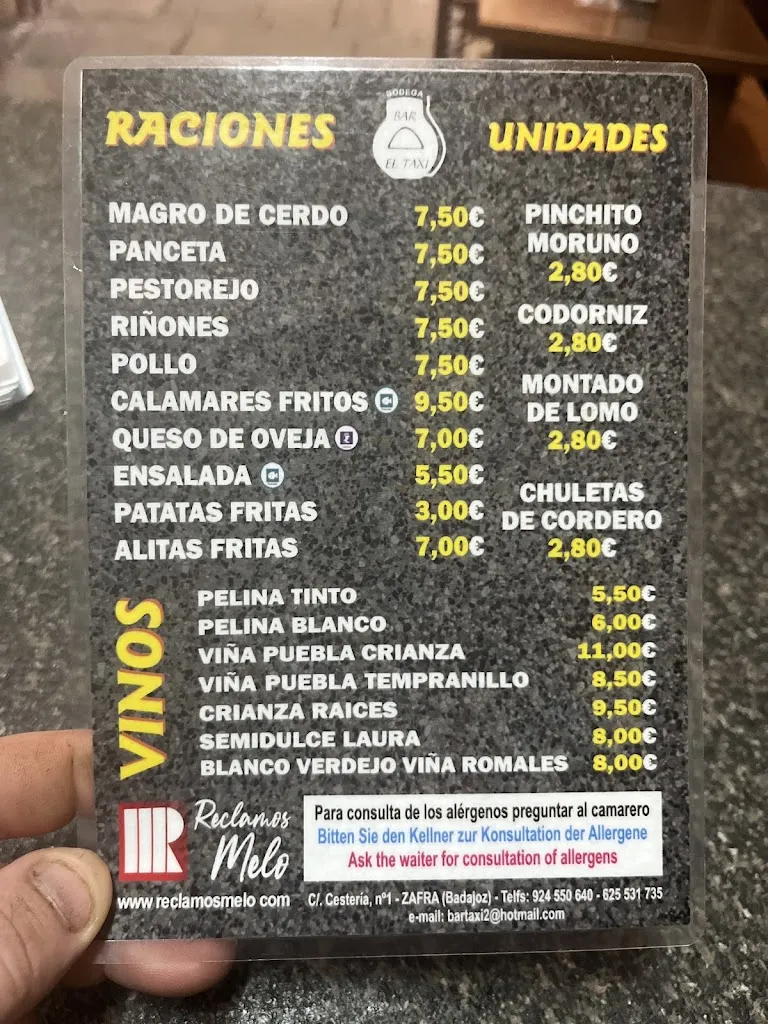 Menu_Bodega El Taxi_Zafra_image_1