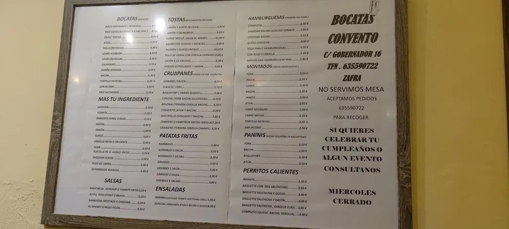 Menu_pub bocateria el convento_Zafra_image_2