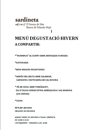 Menu_Sardineta bistrot de Yolanda Majó_Arenys de Mar_image_1