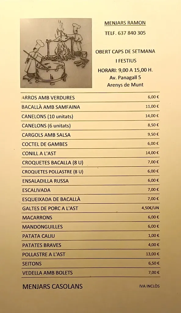 Menu_Menjars cuinats Ramón_Arenys de Munt_image_1