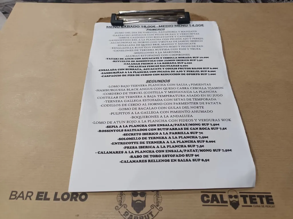 Menu_Bar Restaurant el Loro_Argentona_image_1