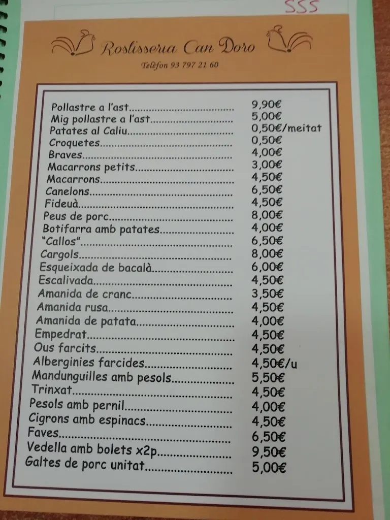Menu_Rostisseria Can Doro_Argentona_image_1