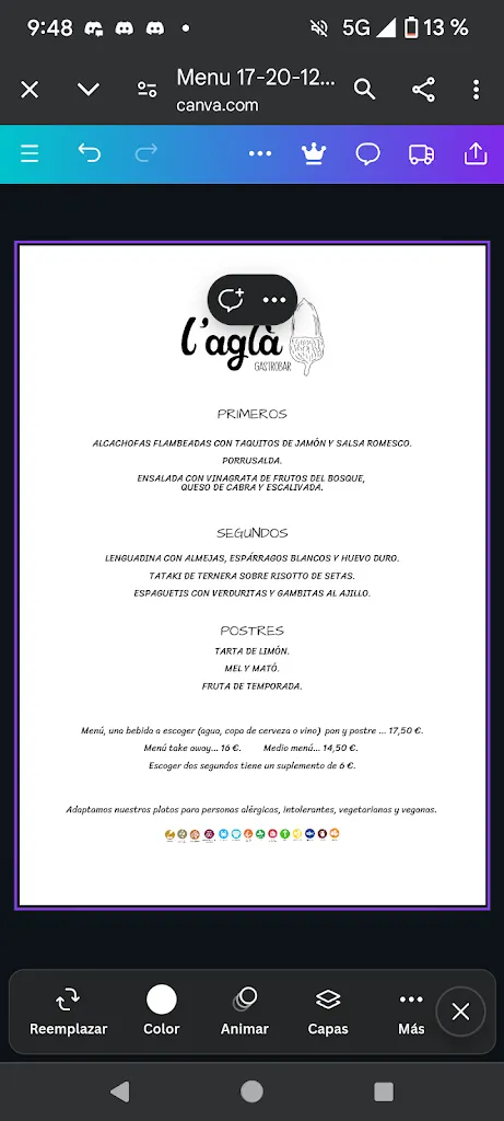 Menu_l'aglà gastrobar_Begues_image_2