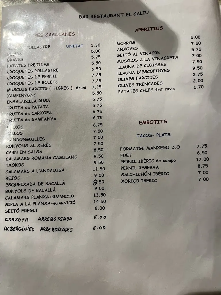 Menu_Bar Restaurant Caliu Barberà_Barberà del Vallès_image_1