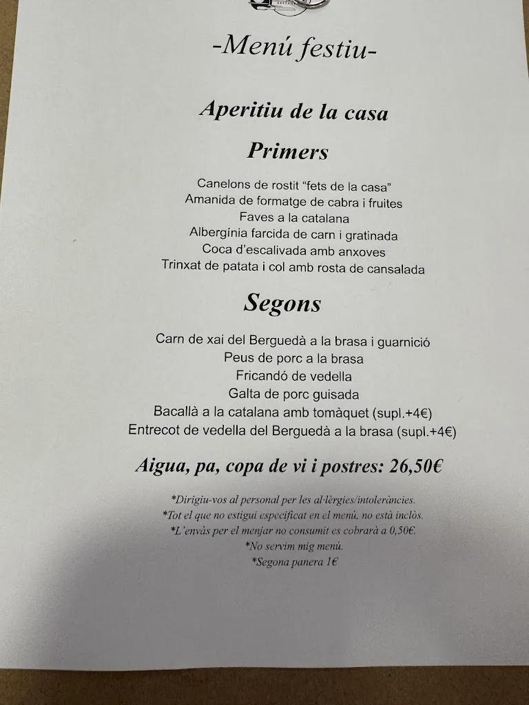 Menu_Restaurant Cal Travé_Berga_image_1