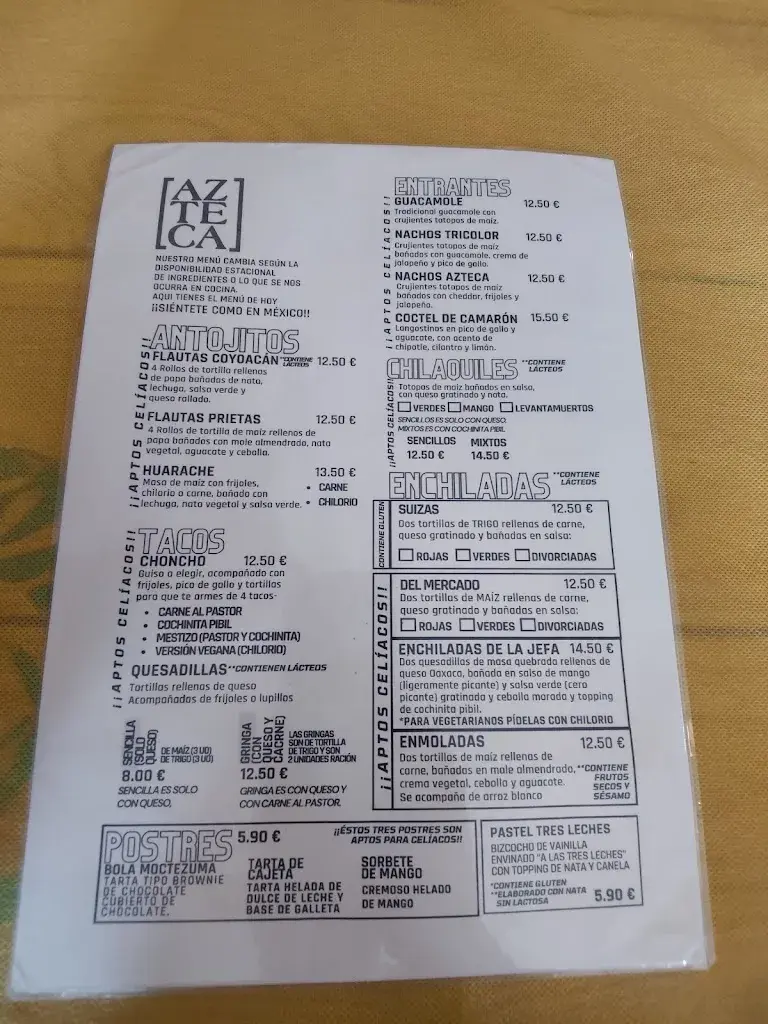 Menu_Azteca Tasting Narón_Narón_image_1