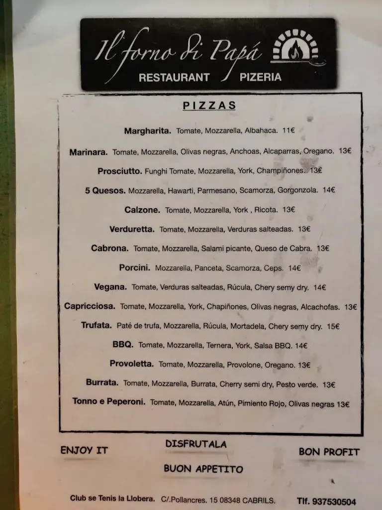 Menu_IL FORNO DI PAPA_Cabrils_image_1