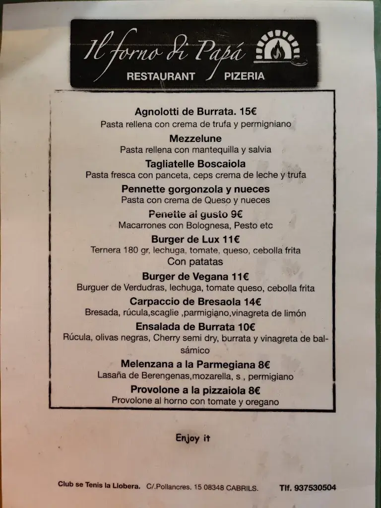 Menu_IL FORNO DI PAPA_Cabrils_image_2