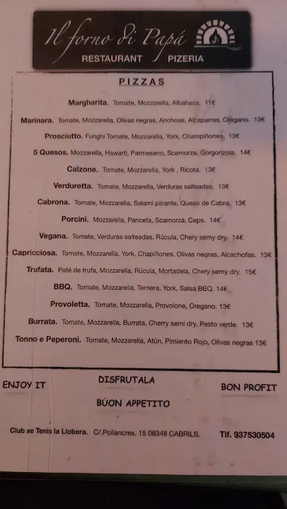 Menu_IL FORNO DI PAPA_Cabrils_image_4