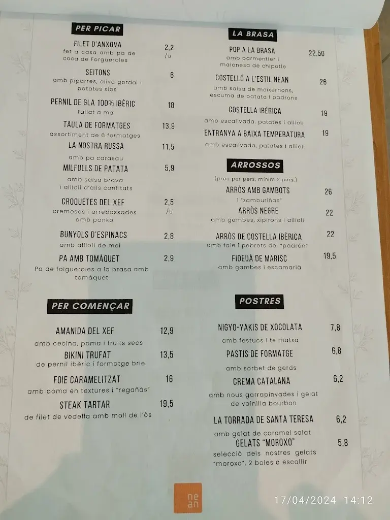 Menu_Nean Restaurant_Capellades_image_2