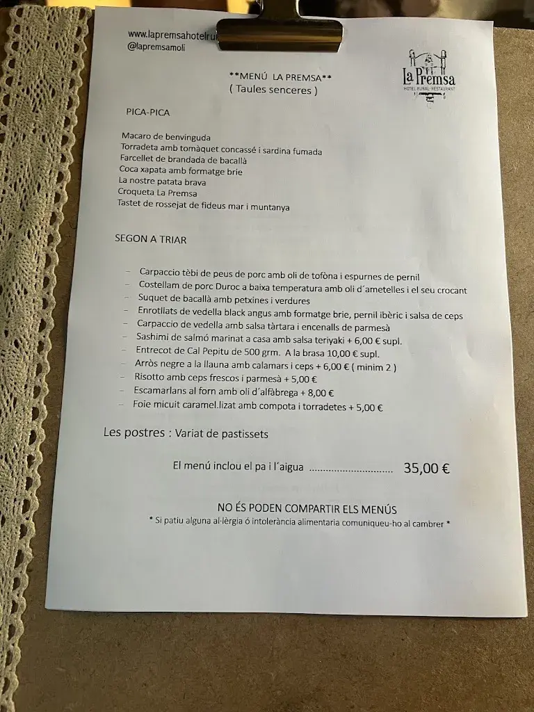 Menu_La Premsa Hotel Rural_Cardona_image_2