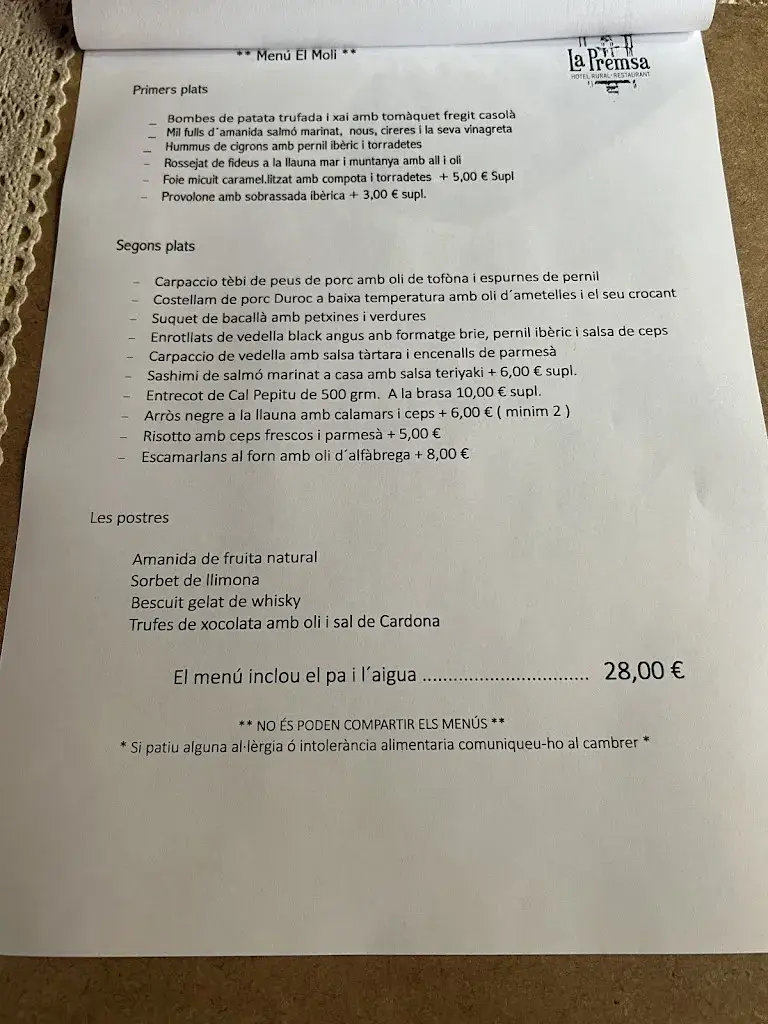 Menu_La Premsa Hotel Rural_Cardona_image_3