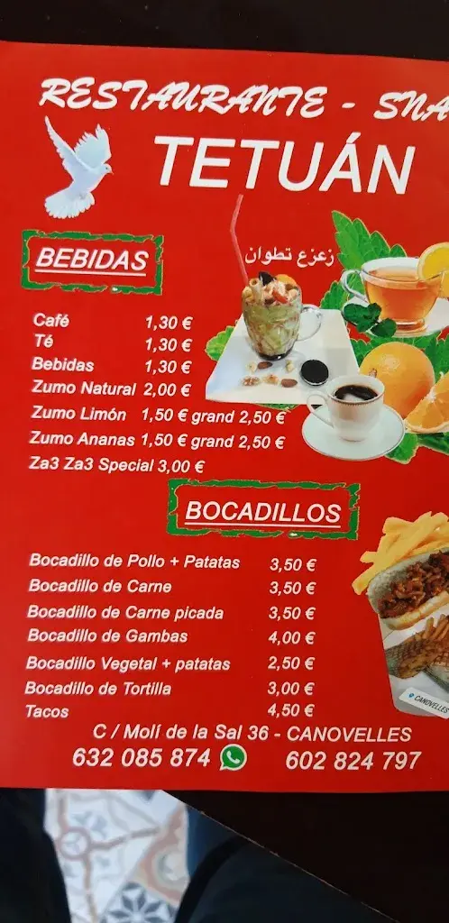 Menu_Restaurant snack Tetouan_Canovelles_image_1