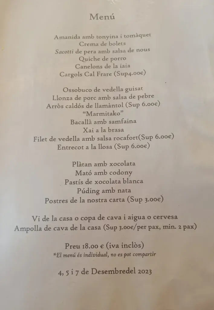 Menu_Restaurant Cal Frare de Maians_Castellfollit del Boix_image_4