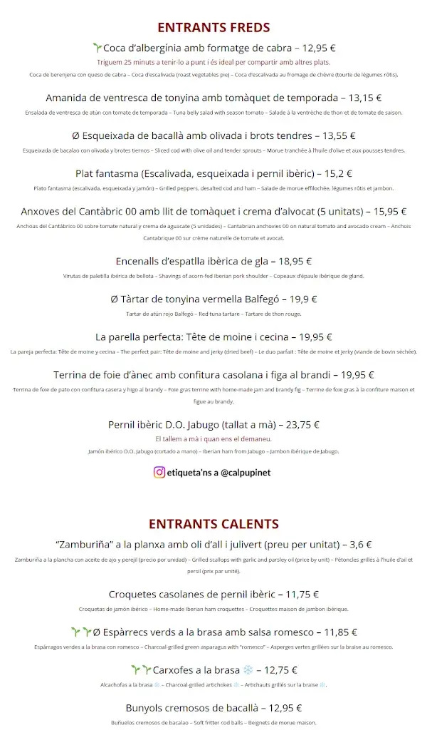 Menu_Restaurant Cal Pupinet_Castellbisbal_image_1